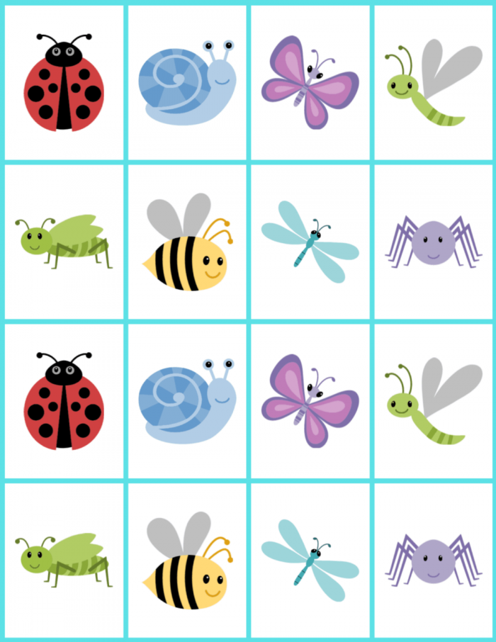 Memory Matching Game Insects Worksheets 99Worksheets