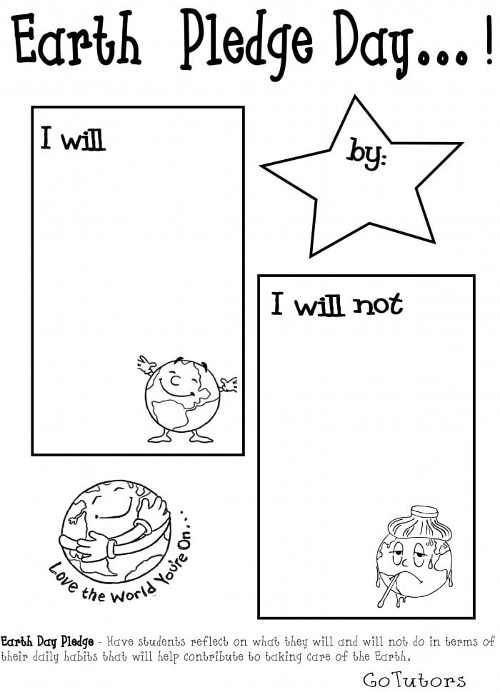 Earth Day Pledge Worksheets | 99Worksheets