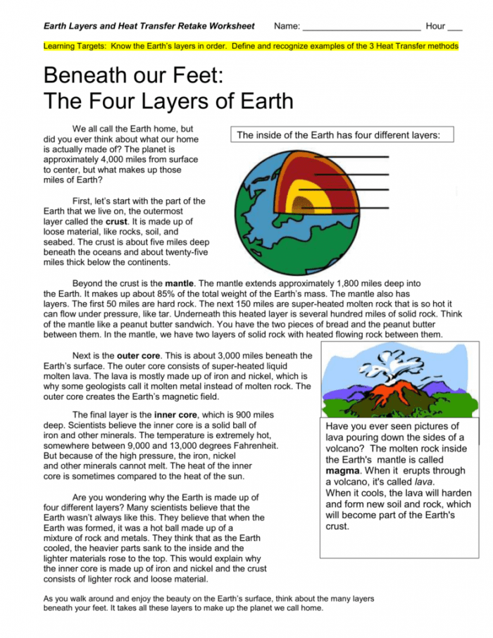 Earth Layers   Heat Transfer Retake Worksheet