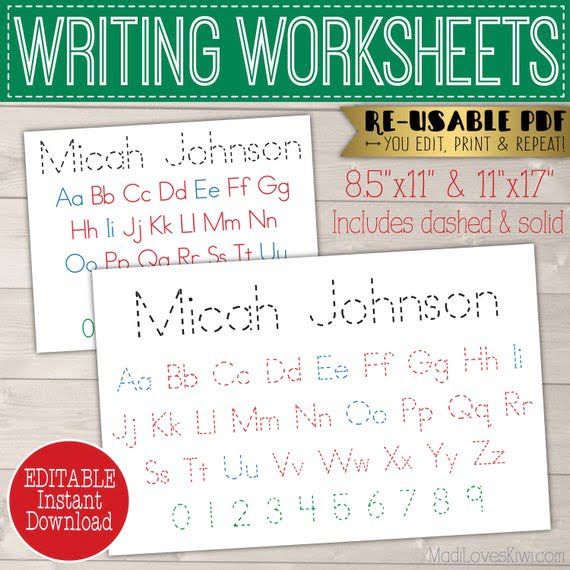 Editable Name Writing Worksheet  Printable Abc Learning Activities