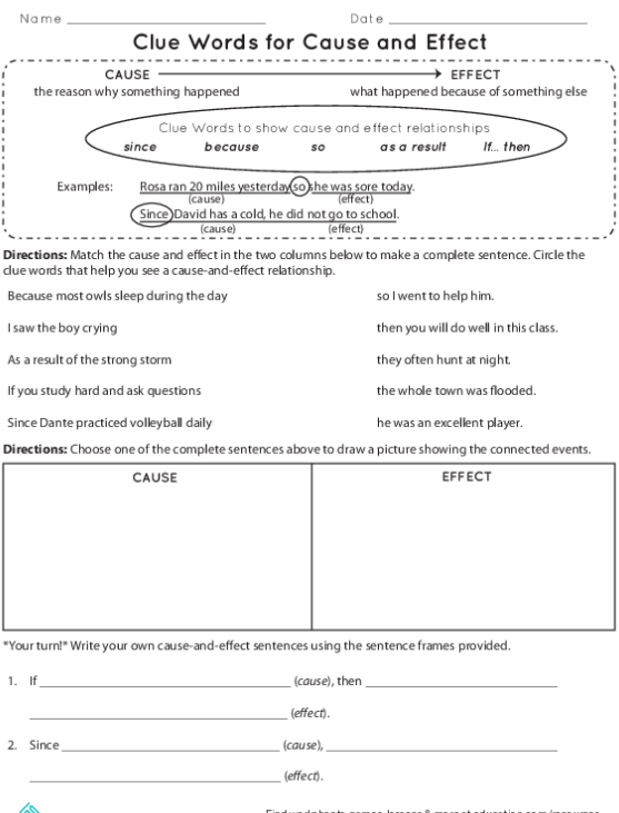El Support Lesson Words That Show Cause And Effect