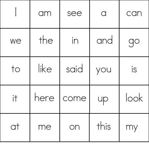 Sight Word Games Bingo