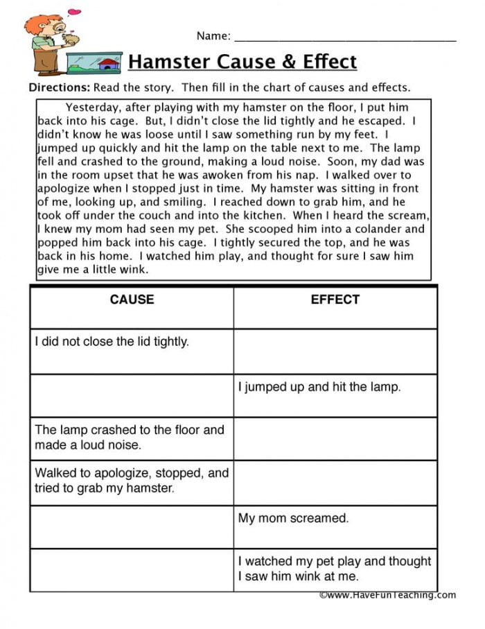 Free Printable Cause And Effect Worksheets For 4th Grade