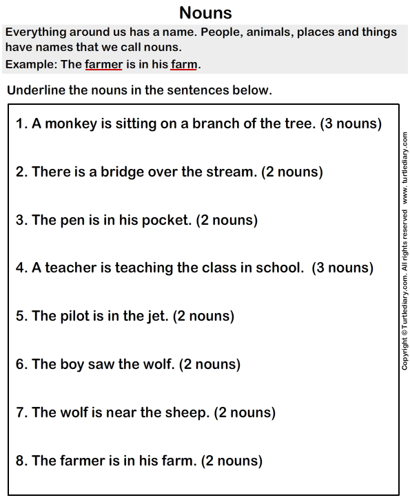 Finding Nouns Worksheet