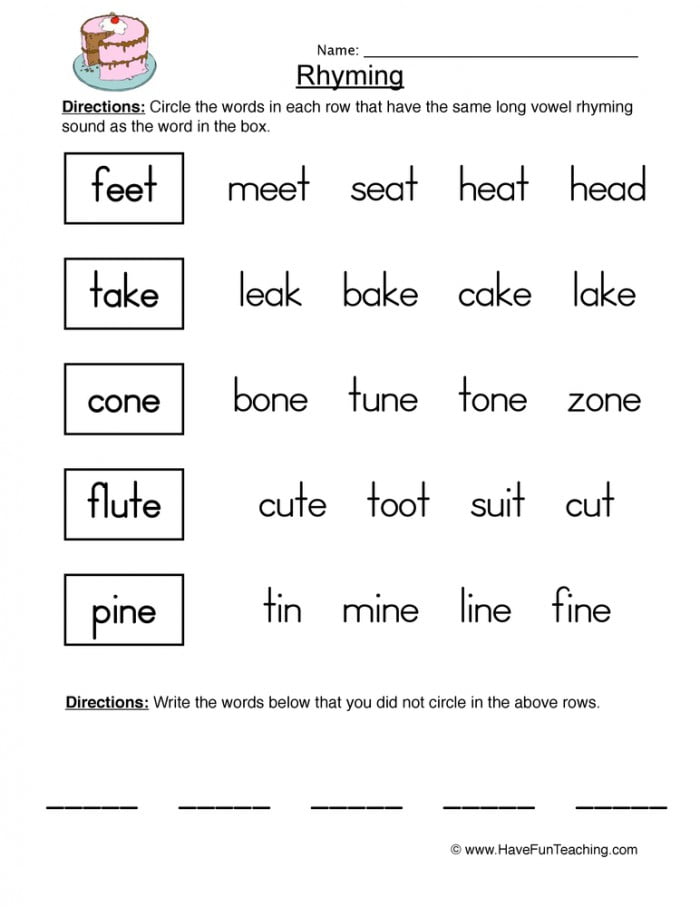 Finding Rhyming Words Worksheet  Have Fun Teaching