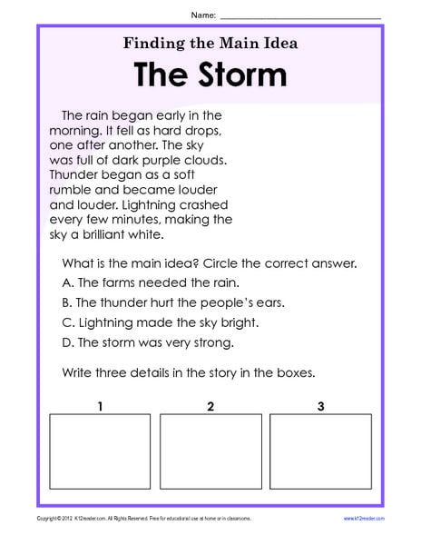 Finding The Main Idea Worksheets Rd Grade