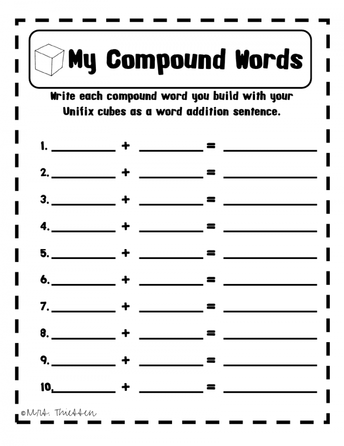 Free Downloadable Worksheet Compound Words