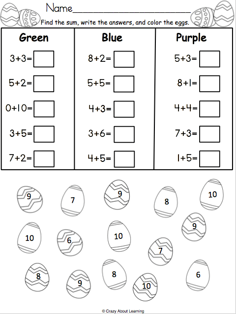 Free Easter Addition Worksheet