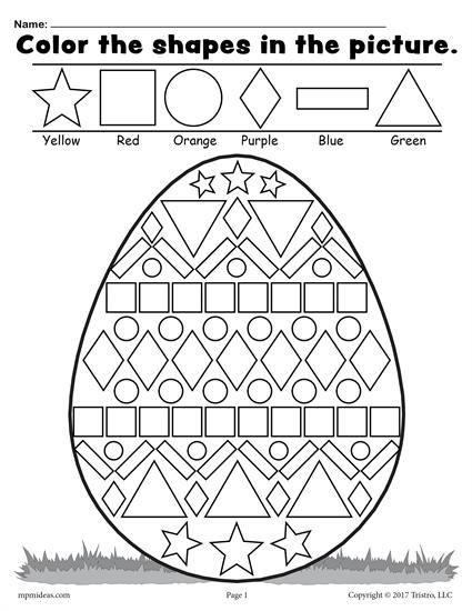Free Easter Egg Shapes Worksheet   Coloring Page With Images