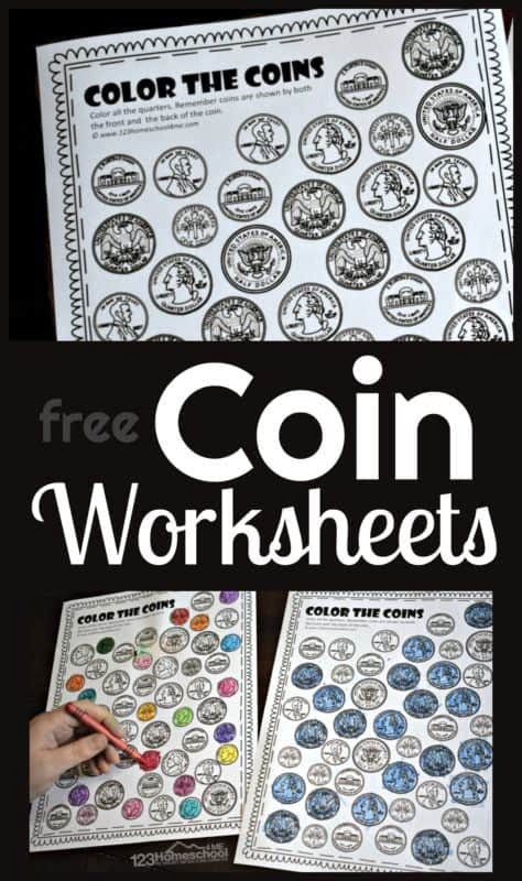 Free Color The Coins Money Worksheets