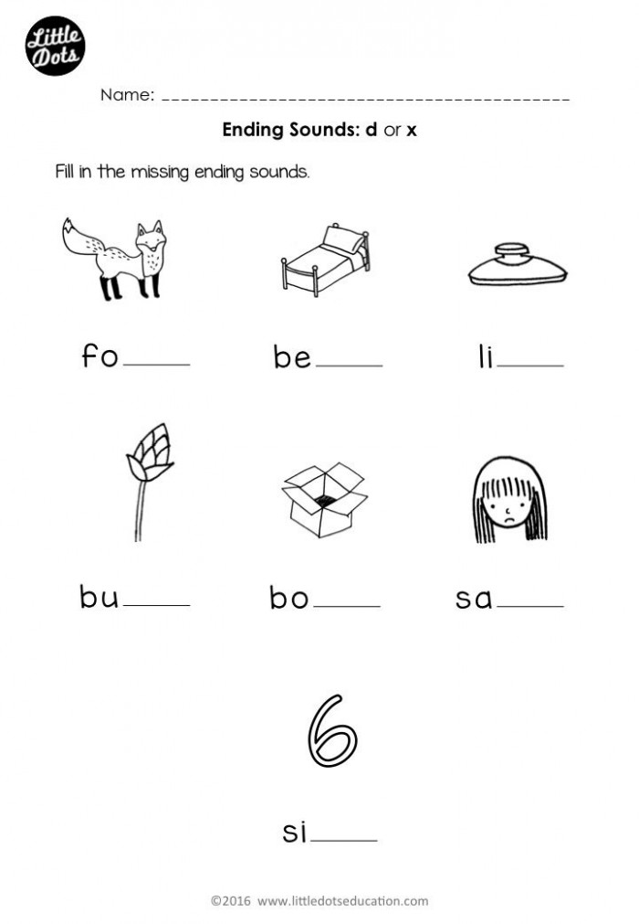 Free Phonics Ending Sounds D Or X Worksheet For Preschool Or