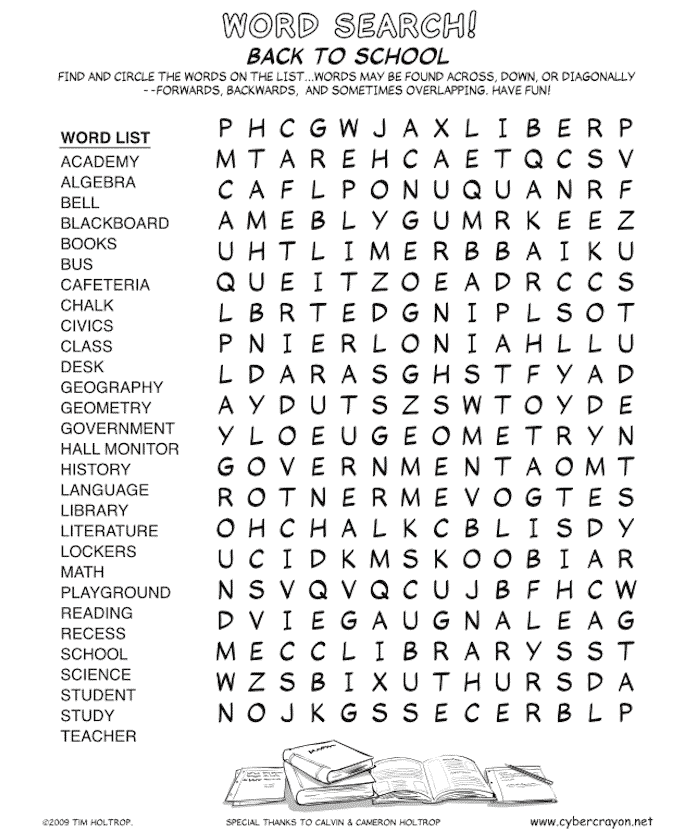 Free Printable Back To School Word Searches