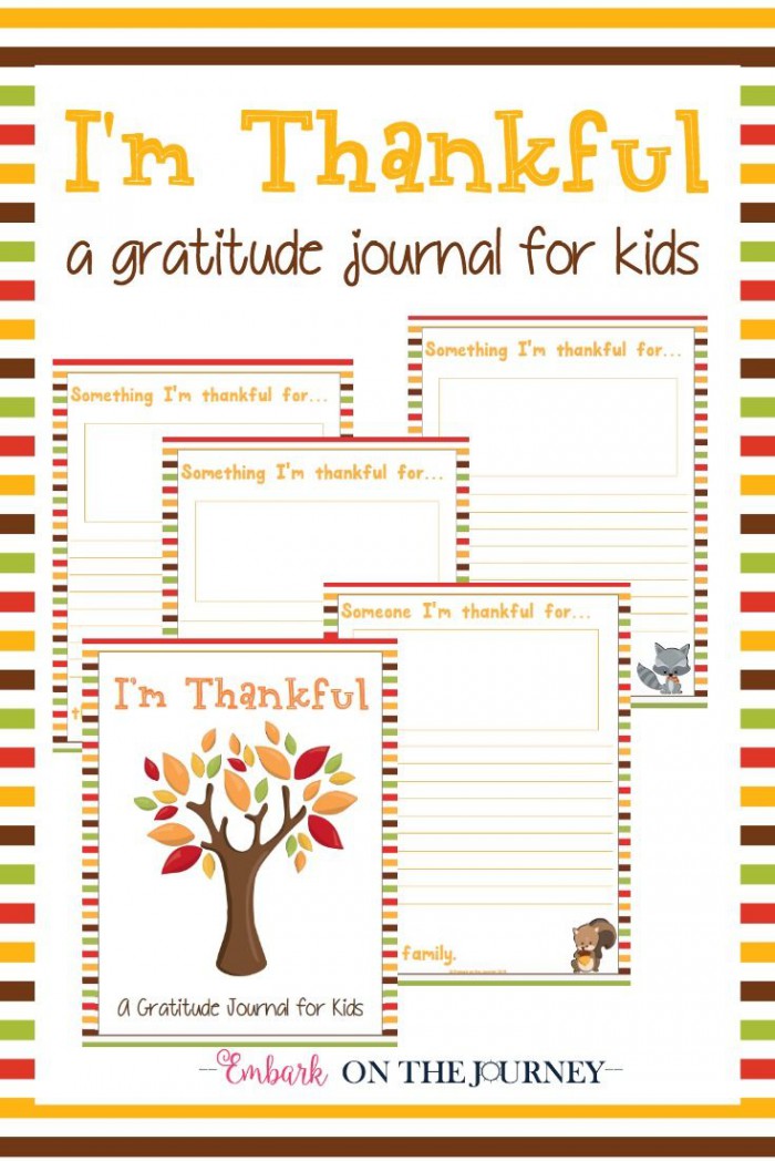Free Printable Im Thankful Gratitude Journal For Kids With