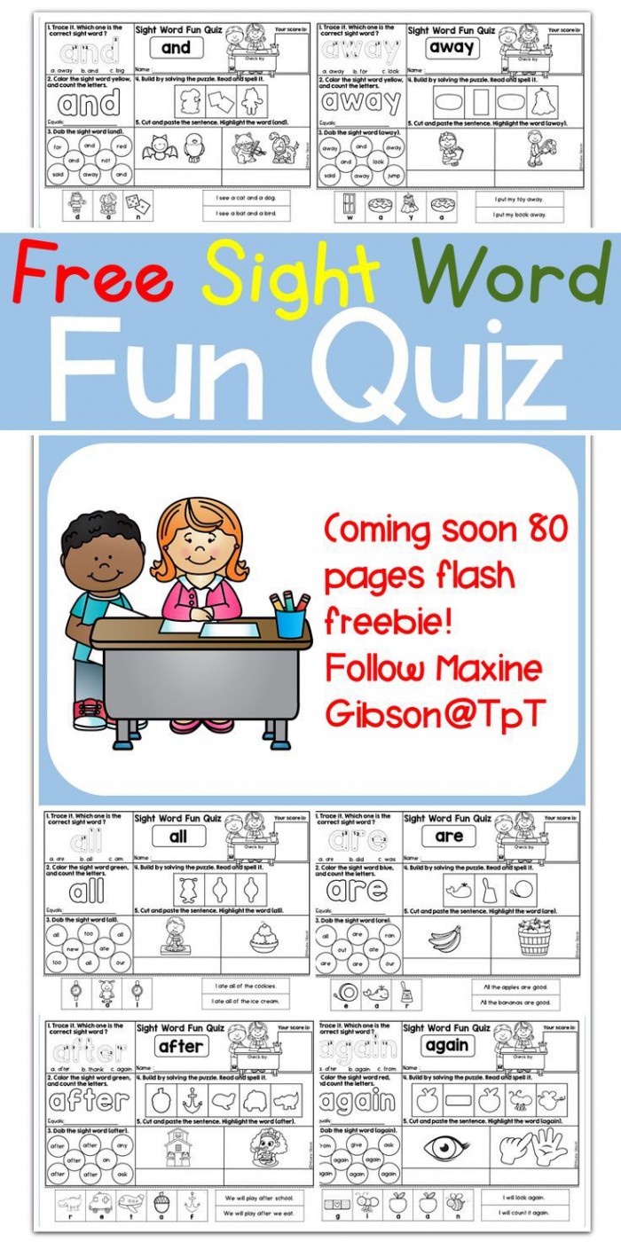 Free Sample Sight Word Fun Quiz Pre