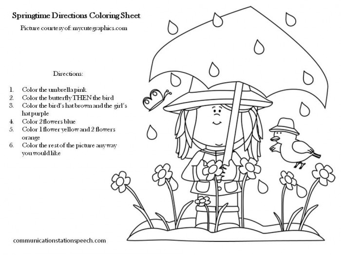 Freebie Friday Springtime Directions Coloring Sheets