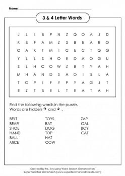 One Syllable Word Search