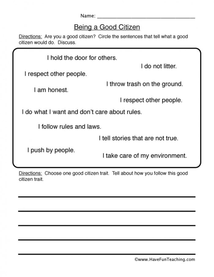 How To Be A Good Citizen Worksheets 99Worksheets