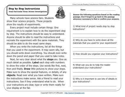 Reading For Comprehension: Following Directions Worksheets | 99Worksheets