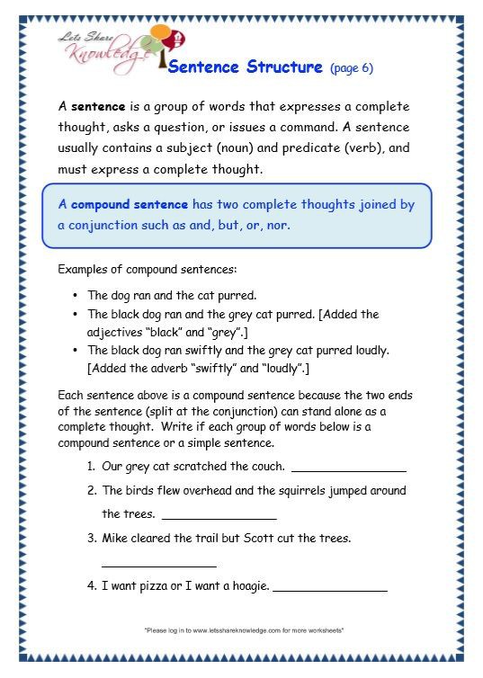 Grade  Grammar Topic  Sentence Structure Worksheets