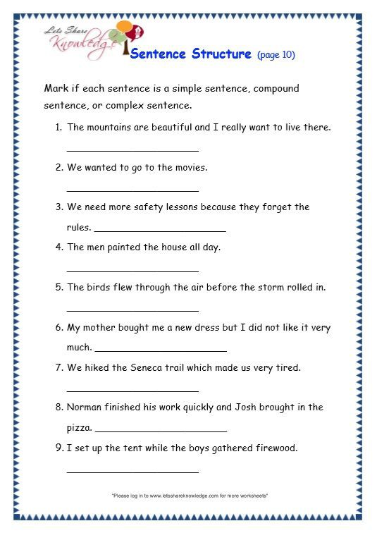Grade  Grammar Topic  Sentence Structure Worksheets With