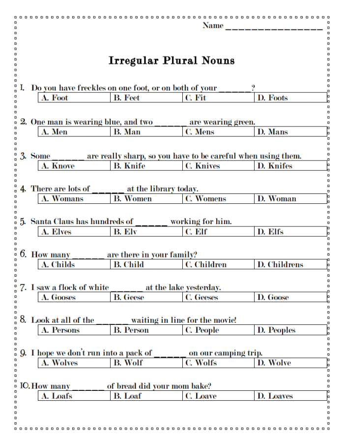 Irregular Words – Plurals And Verbs Assessment Worksheets | 99Worksheets