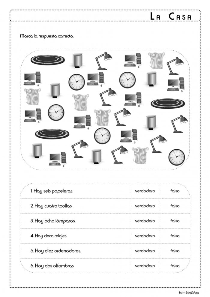 Spanish Household Items Worksheets | 99Worksheets