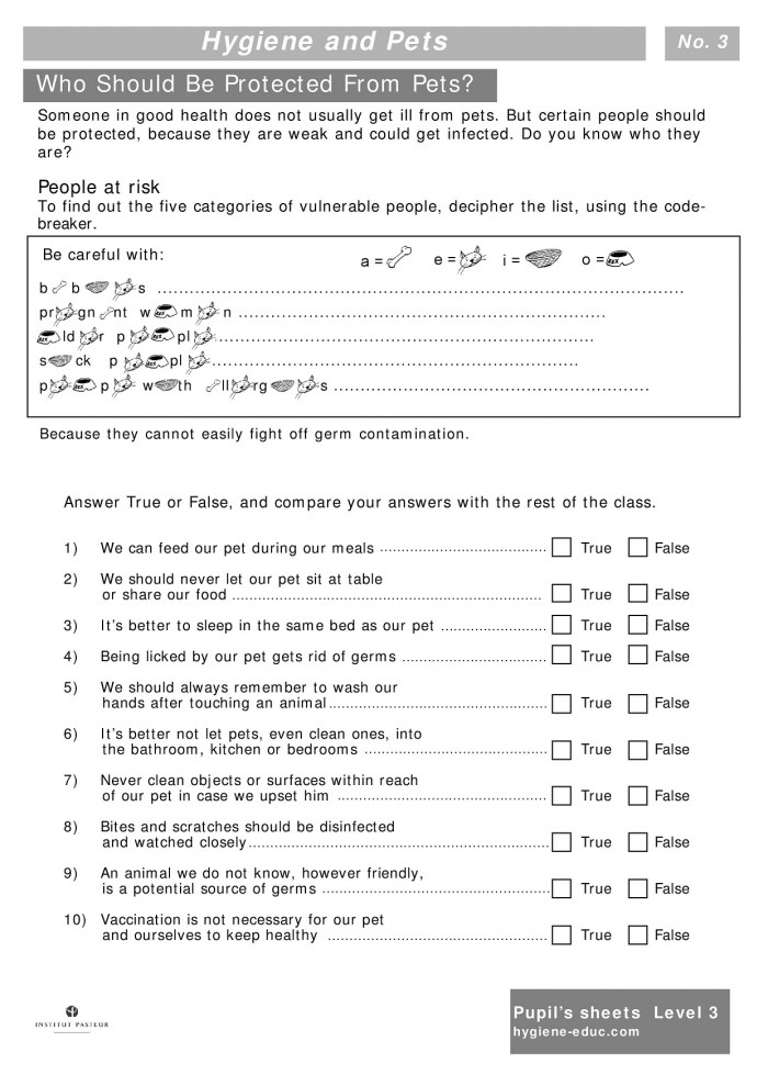 Hygiene And Pets Worksheets For Kids Level