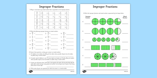 Improper Fractions Worksheets Teacher Made