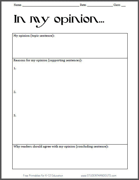In My Opinion Persuasive Writing Worksheet For Kids  Free To