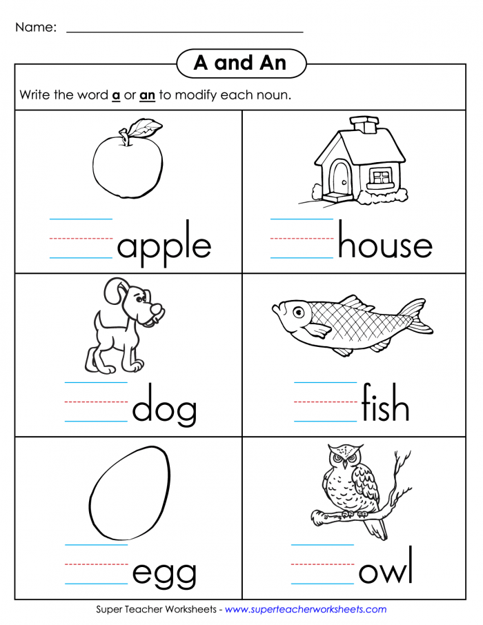 A And An Worksheets 99worksheets