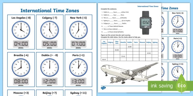 Free Printable Time Zone Worksheets