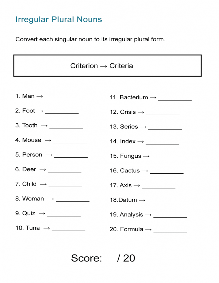 Foreign Nouns Worksheet Grade 5
