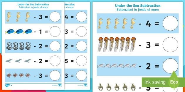 Under The Sea Subtraction Worksheet  Worksheet Italianenglish