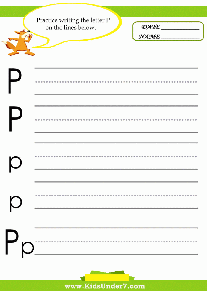 Kids Under  Letter P Practice Writing Worksheet