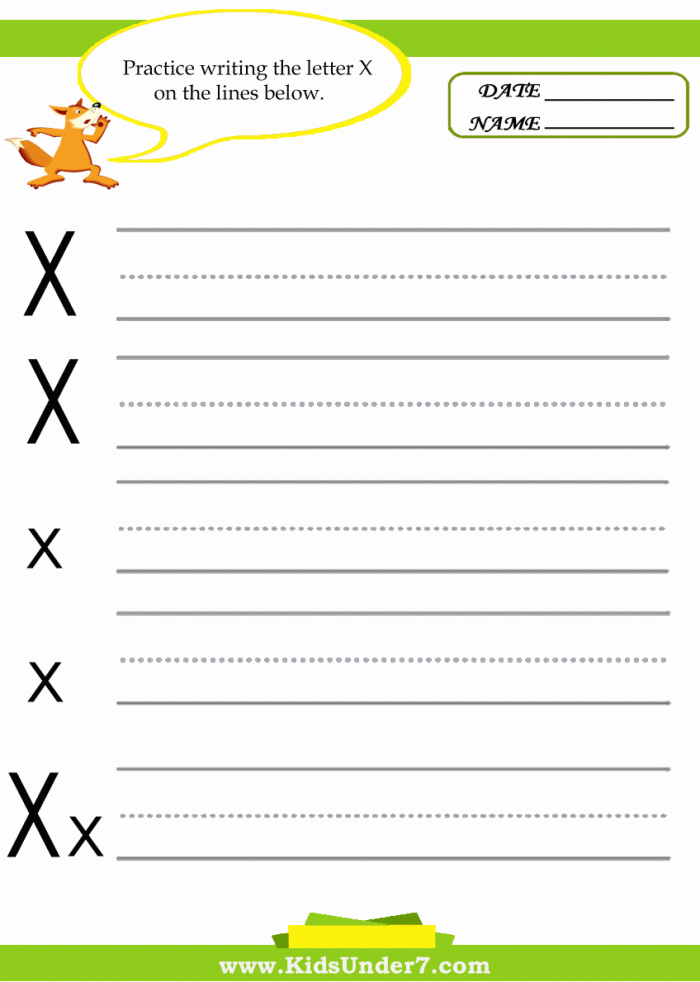 Kids Under  Letter X Practice Writing Worksheet