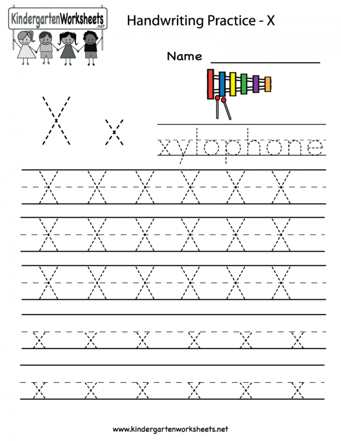 Kindergarten Letter X Writing Practice Worksheet Printable With