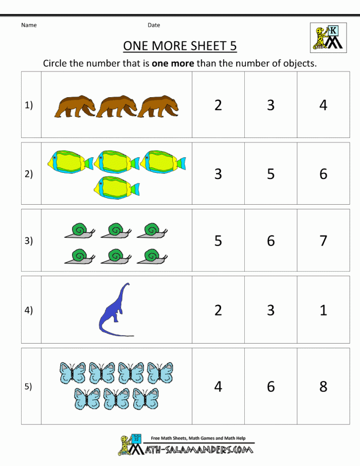 Matching Numbers One More Worksheets 99Worksheets