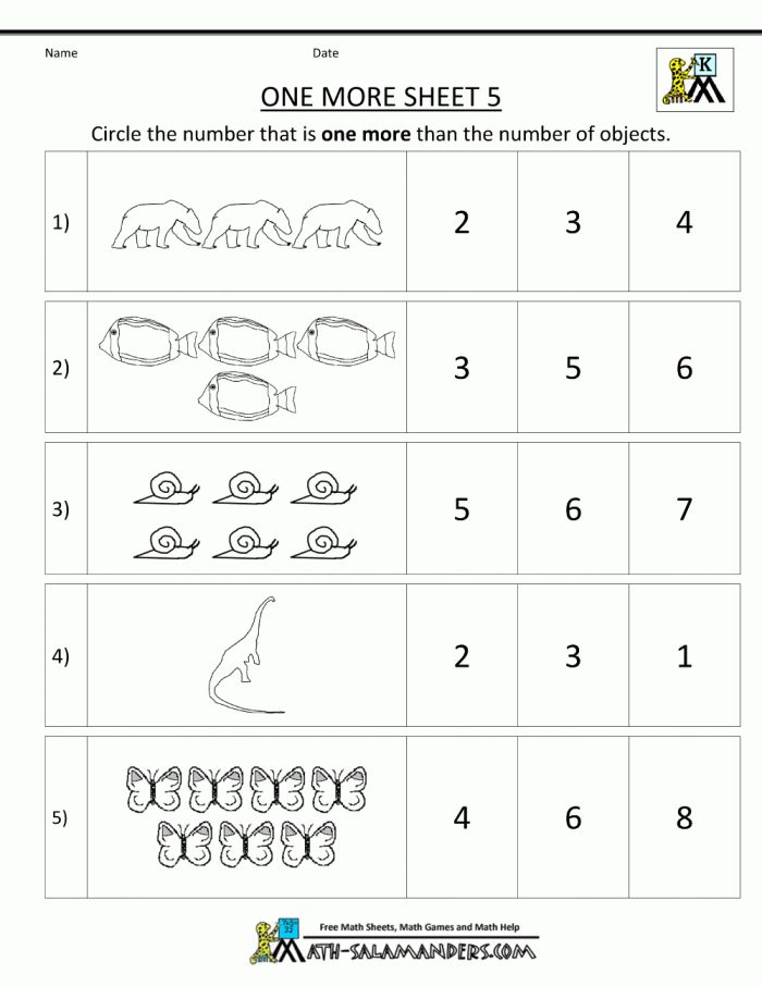 Matching Numbers One More Worksheets 99Worksheets