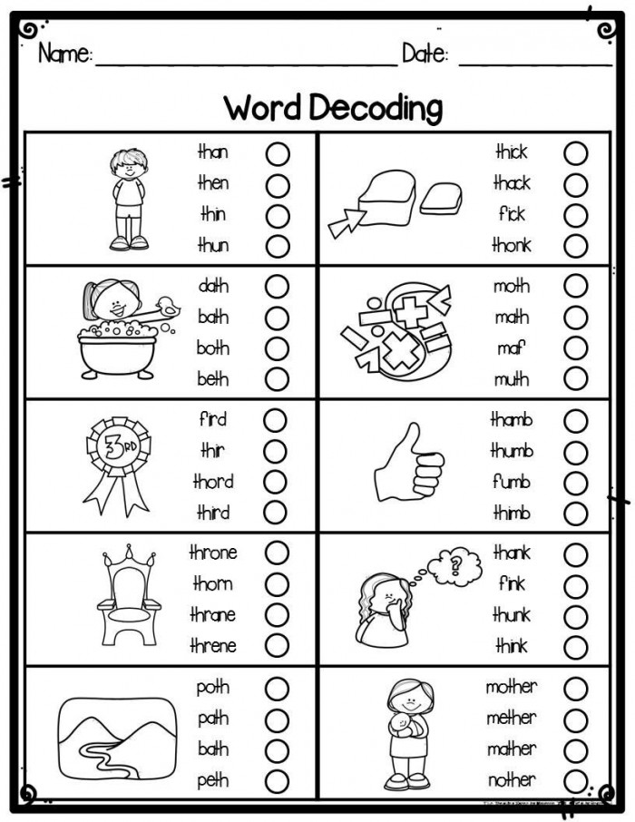 Kindergarten Word Decoding Practice Worksheets   Assessments With