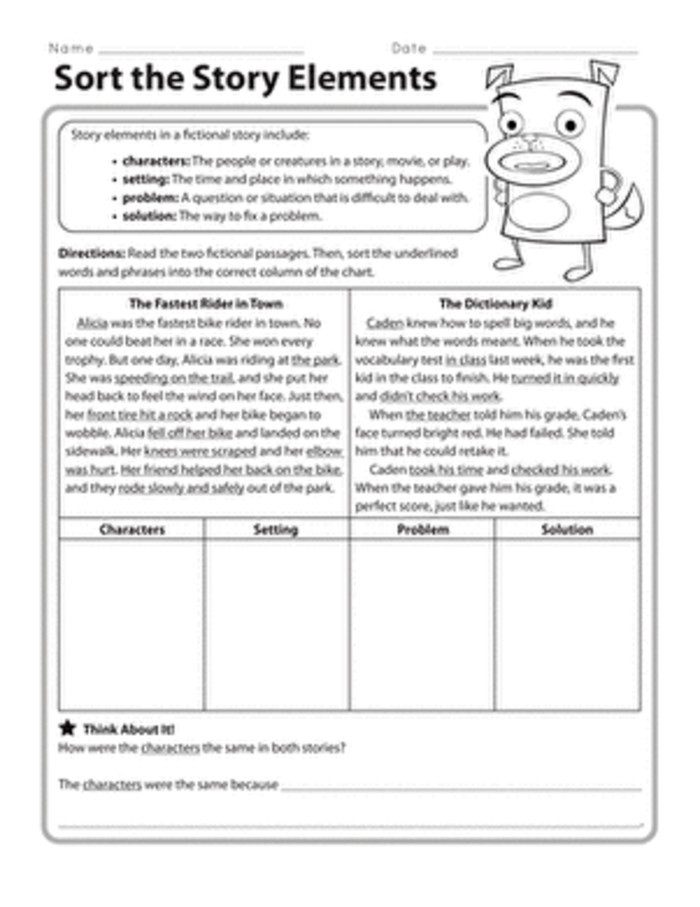 Learn Story Elements Worksheets For Kids