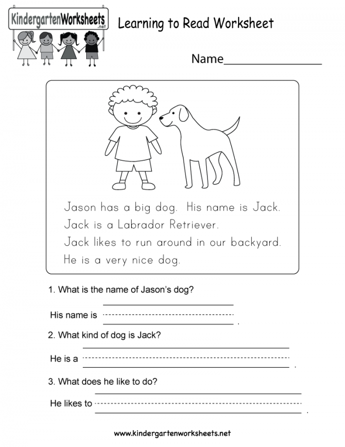 Learning To Read Worksheet