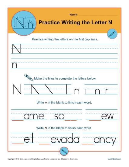 Writing The Letter N Worksheets  99Worksheets