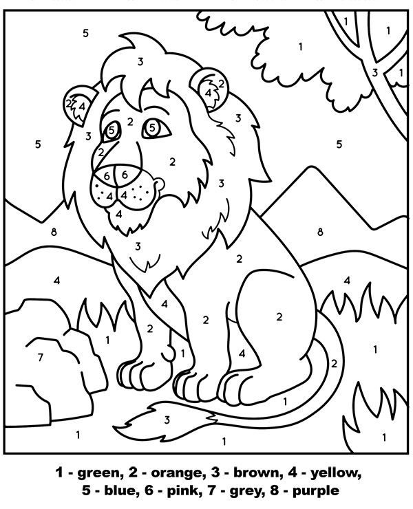 Picture Of Lion Color By Number Worksheet