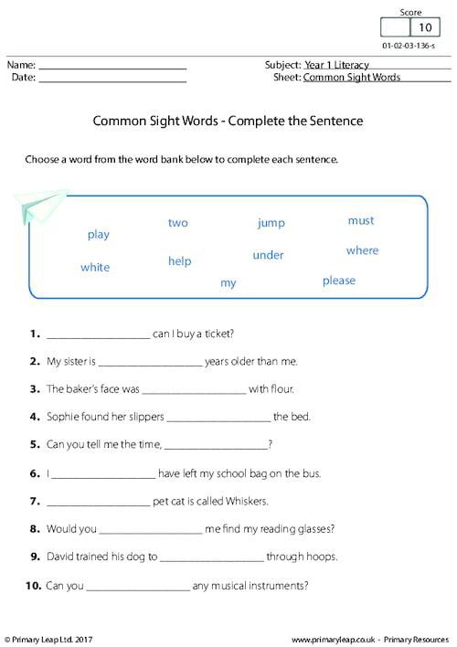 Literacy Common Sight Words