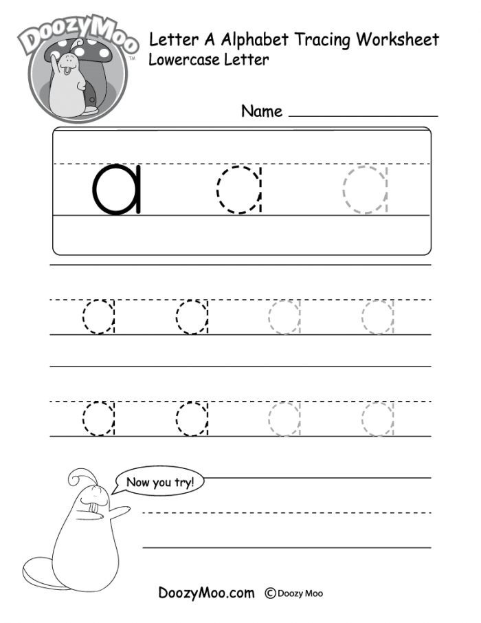 Lowercase Letter A Tracing Worksheet