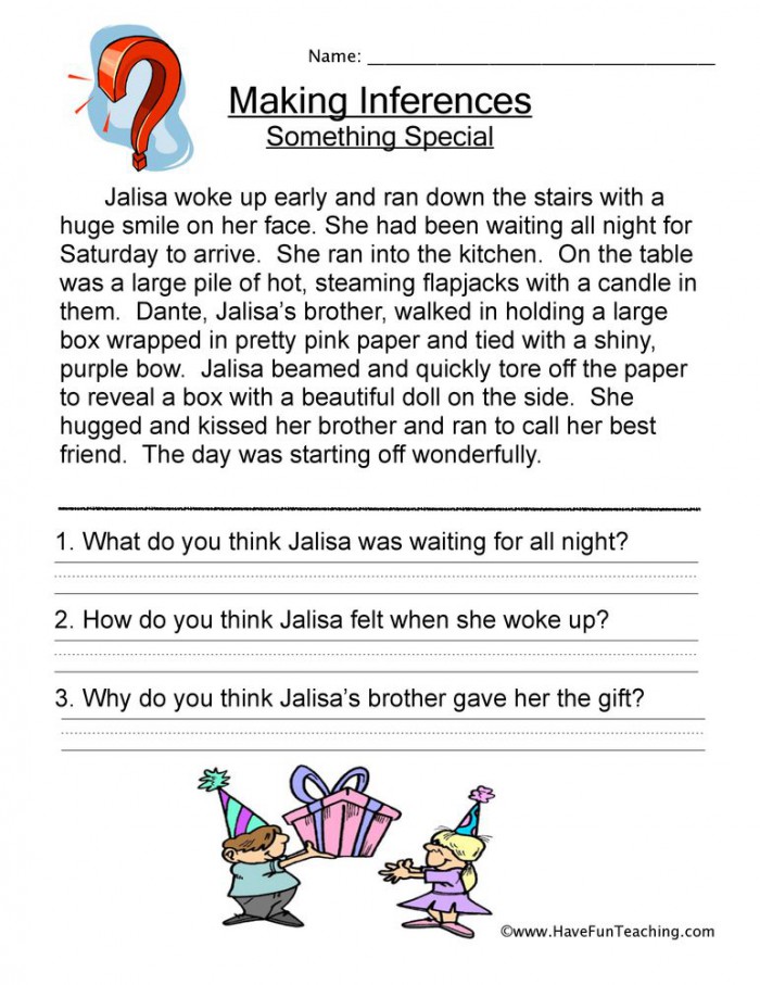 Making Inferences Worksheet  Something Special Read The Story