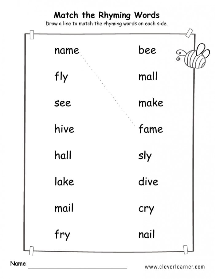 Matching Rhyming Words Worksheets | 99Worksheets