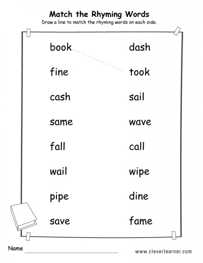 Rhyme Words Matching Worksheets For Kindergarten And Preschool Kids