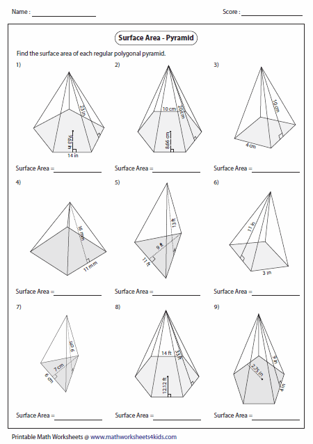 Math Pyramid Worksheet   Volume Of A Pyramid Worksheets Mathvine Com