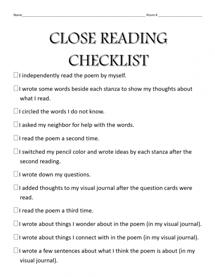 My Reading Checklist Worksheets